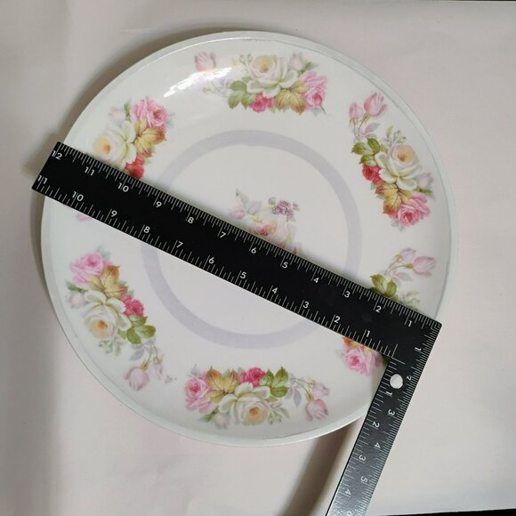 Antique Victorian German Porcelain Serving Platter, Pink Roses Floral 12" Plate - Picture 2 of 5